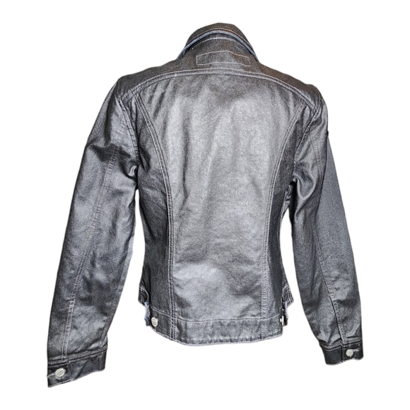 Todd Oldham Jeans Dark Blue Shimmer Button Front Trucker Style Jean Jacket Sz L - Picture 4 of 10